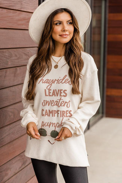Fall Essentials Ivory Corded Graphic Sweatshirt