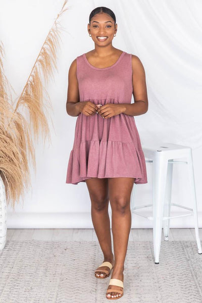Stay Longer Mauve Tiered Tank Dress