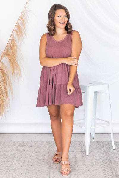 Stay Longer Mauve Tiered Tank Dress