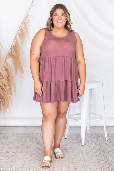 Stay Longer Mauve Tiered Tank Dress