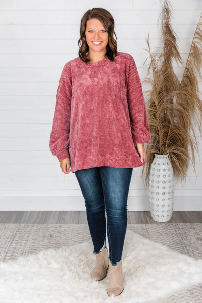 Make My Wish Come True Dark Mauve Pullover