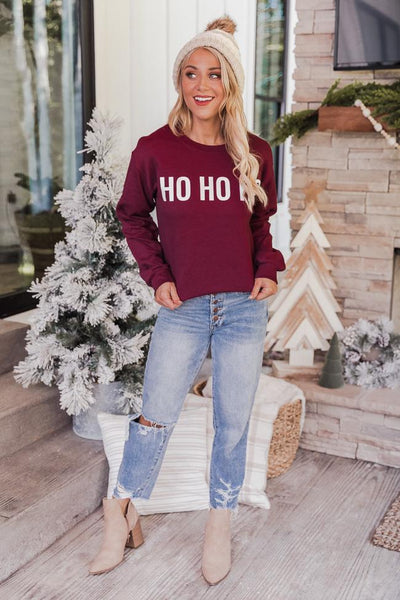Ho Ho Ho Block Maroon Graphic Sweatshirt