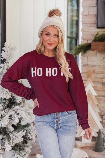 Ho Ho Ho Block Maroon Graphic Sweatshirt