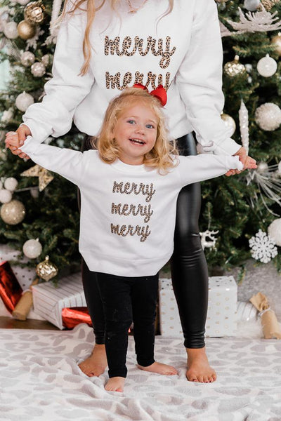 Kids Animal Print Merry Merry Merry White Graphic Sweatshirt