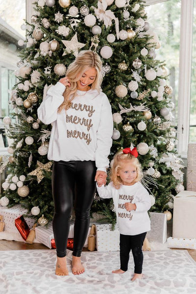 Kids Animal Print Merry Merry Merry White Graphic Sweatshirt