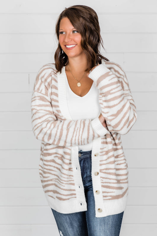 Out In The Wild Animal Print Cardigan Cream/Beige FINAL SALE