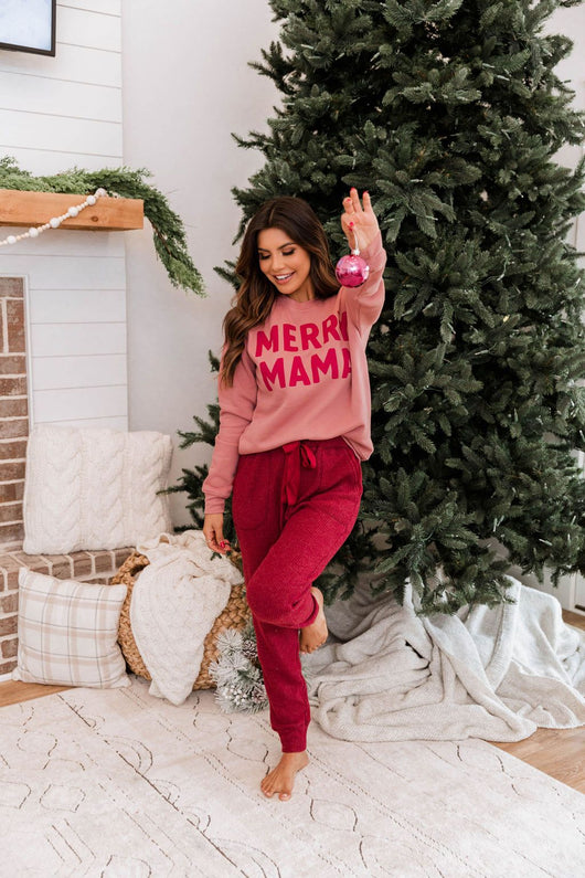 Queen Of Naps Burgundy Brushed Rib Lounge Joggers