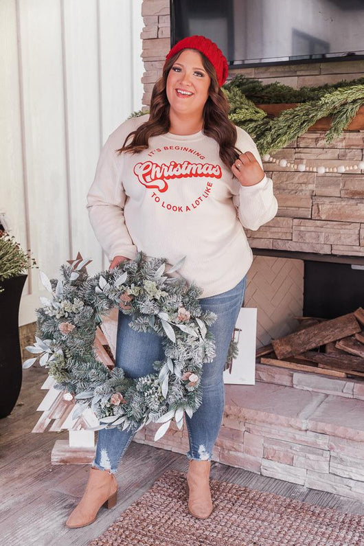 It's Beginning To Look A Lot Like Christmas Ivory Corded Graphic Sweatshirt