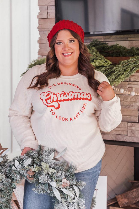 It's Beginning To Look A Lot Like Christmas Ivory Corded Graphic Sweatshirt