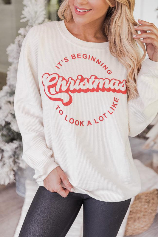 It's Beginning To Look A Lot Like Christmas Ivory Corded Graphic Sweatshirt