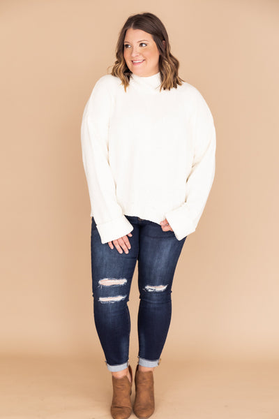 Play Your Part Mock Neck Chenille Cream Sweater