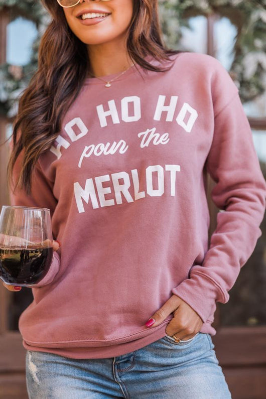 Ho Ho Ho Pour The Merlot Mauve Graphic Sweatshirt