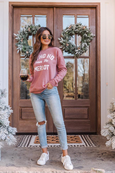 Ho Ho Ho Pour The Merlot Mauve Graphic Sweatshirt