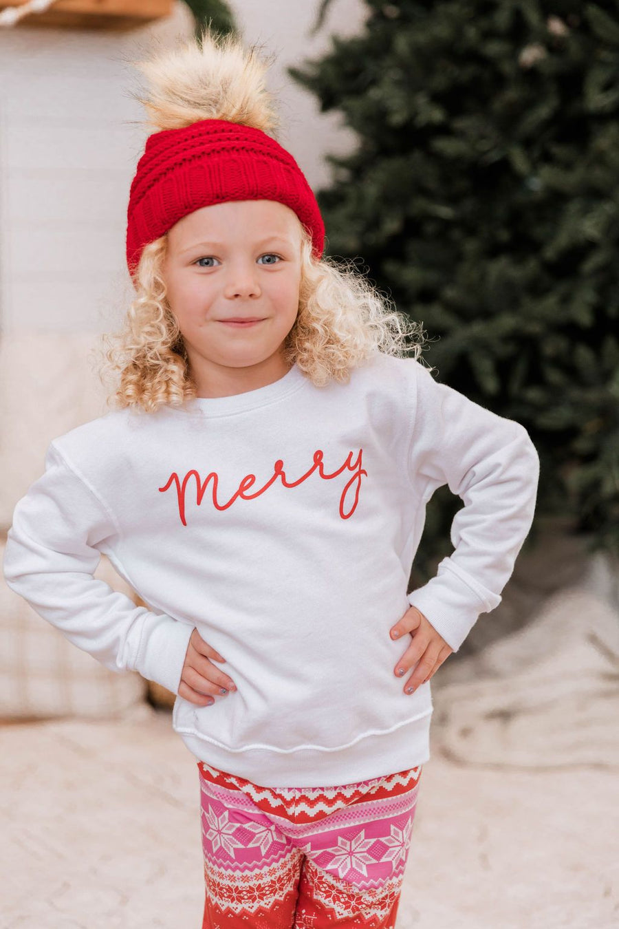 Kids Merry Script White Graphic Sweatshirt