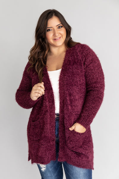 Rare Sightings Fuzzy Cardigan Wine