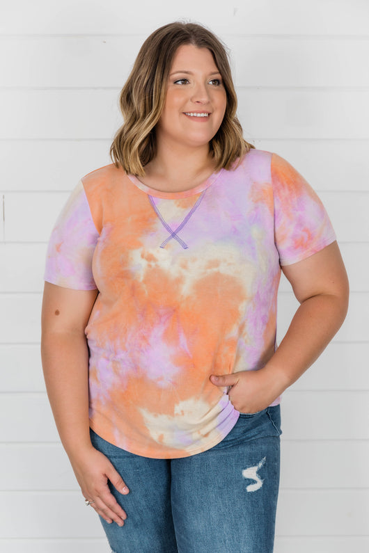 Rest And Relaxation Tie Dye Blouse Lavender/Orange FINAL SALE