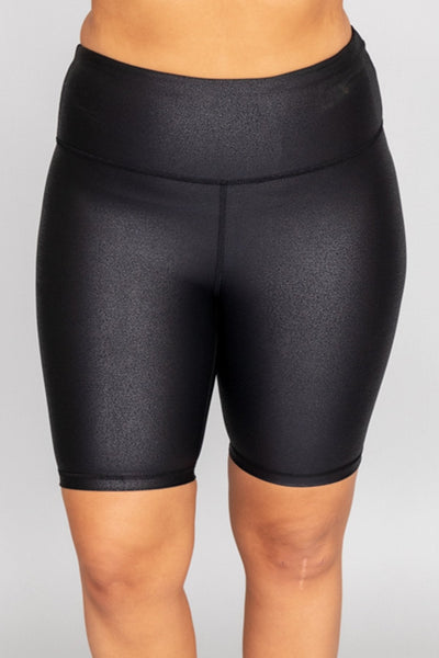 Run After A Dream Faux Leather Black Biker Shorts