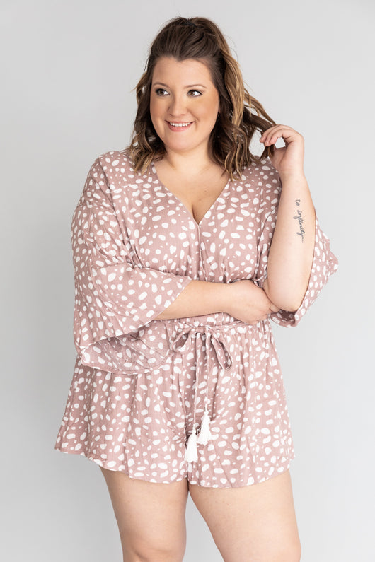 Trusting In You Dotted Romper Taupe