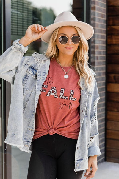 It's Fall Y'all Animal Print Rust Graphic Tee
