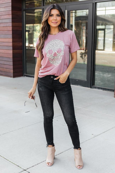 Animal Print Skull Mauve Graphic Tee