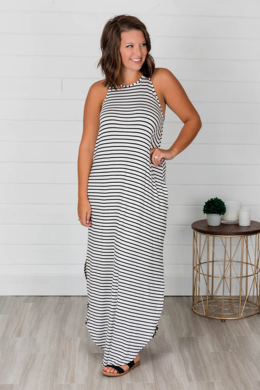 Who I'm Supposed To Be Striped Maxi Tank Dress Black/White