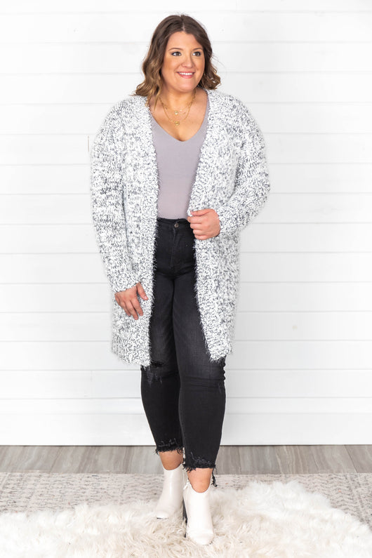You're A Mind Reader Fuzzy Cardigan Grey