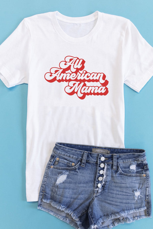 All American Mama Retro Graphic Tee White
