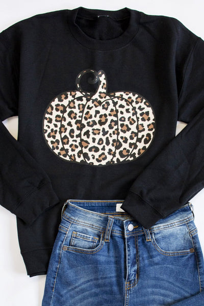Animal Print Pumpkin Graphic Black Sweatshirt
