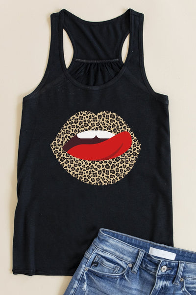 Animal Print Lips Graphic Tank Black