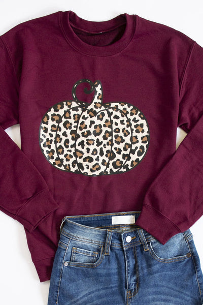 Animal Print Pumpkin Graphic Maroon Sweatshirt