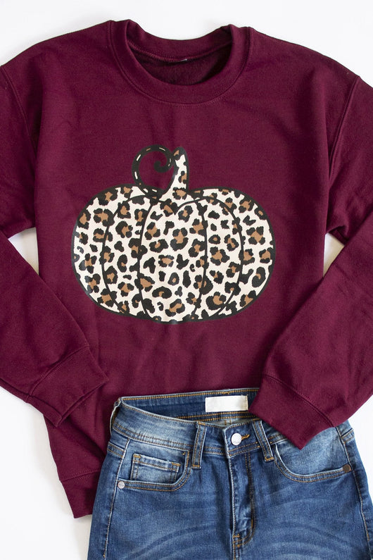 Animal Print Pumpkin Graphic Maroon Sweatshirt