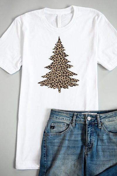 Animal Print Christmas Tree Graphic White Tee
