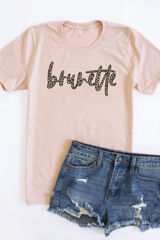 Brunette Animal Print Graphic Tee Peach