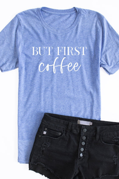But First Coffee White Script Graphic Tee