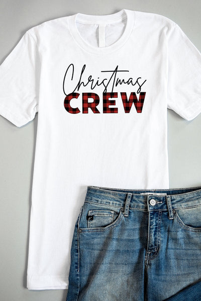 Plaid Christmas Crew Graphic White Tee