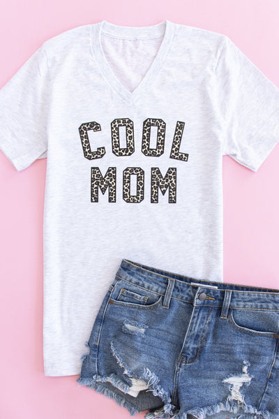 Cool Mom Animal Print Ash V-Neck Graphic Tee
