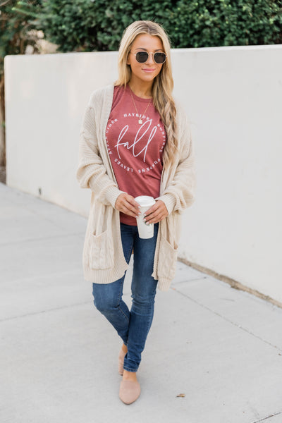 Fall Script Graphic Heather Clay Tee Shirt