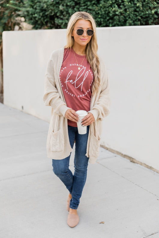 Fall Script Graphic Heather Clay Tee Shirt