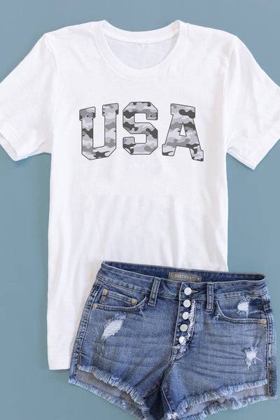 USA Grey Camo Tee White