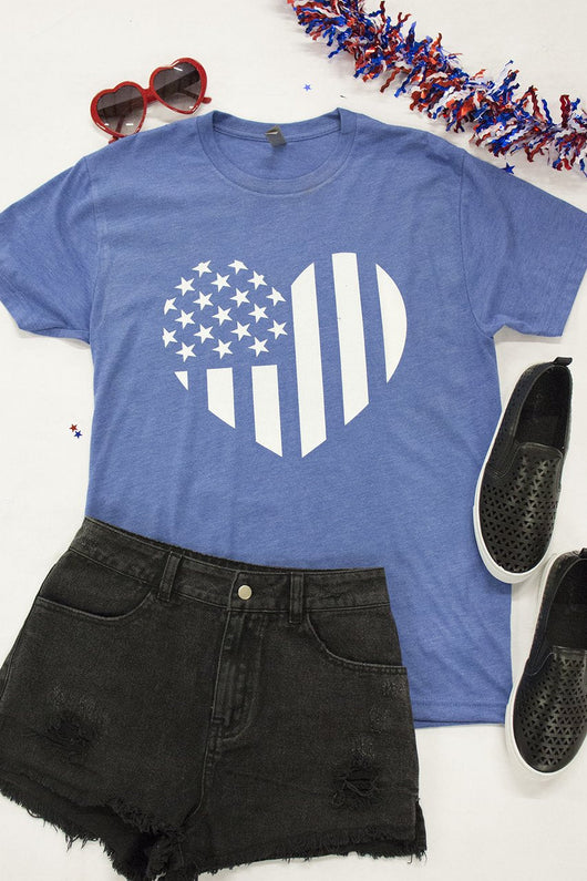 Distressed Vertical Flag Heart Blue Graphic Tee