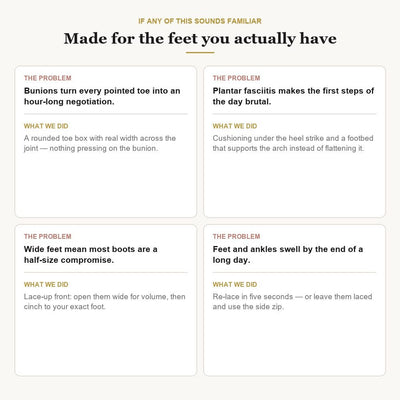 Aruna Boots designed for bunions, plantar fasciitis, wide feet and swelling