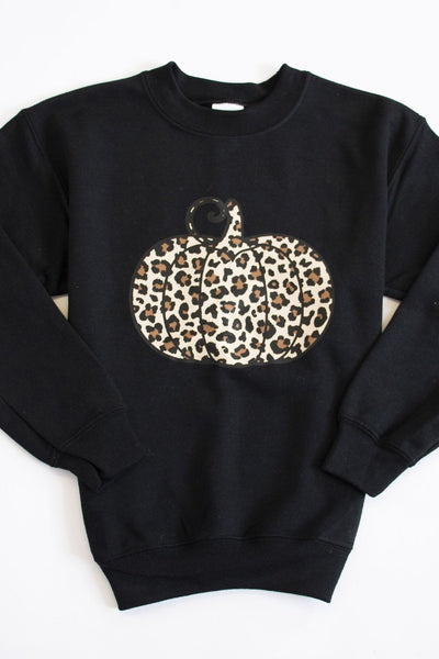 Kids Animal Print Pumpkin Graphic Black Sweatshirt