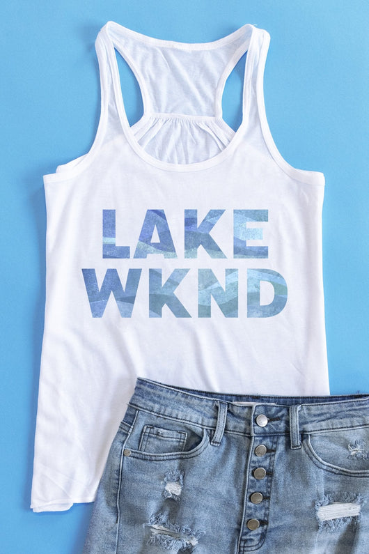 Lake Weekend Graphic Tank White