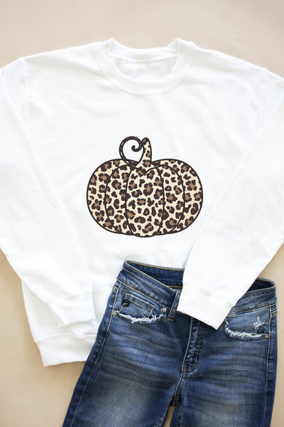 Animal Print Pumpkin White Graphic Sweatshirt