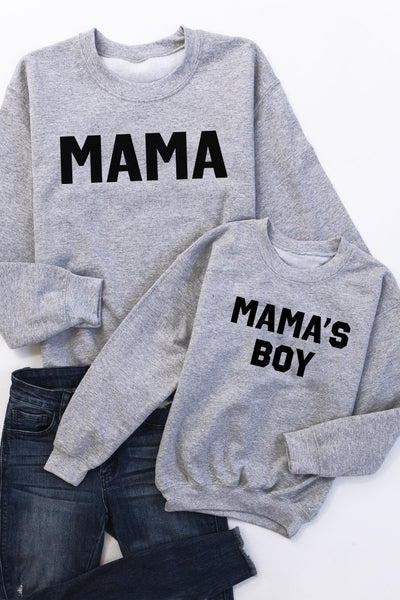 Mama's Boy Grey Kids Graphic Sweatshirt