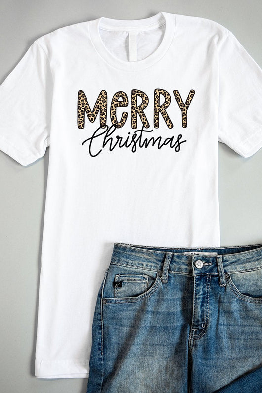Merry Christmas Animal Print Graphic white Tee