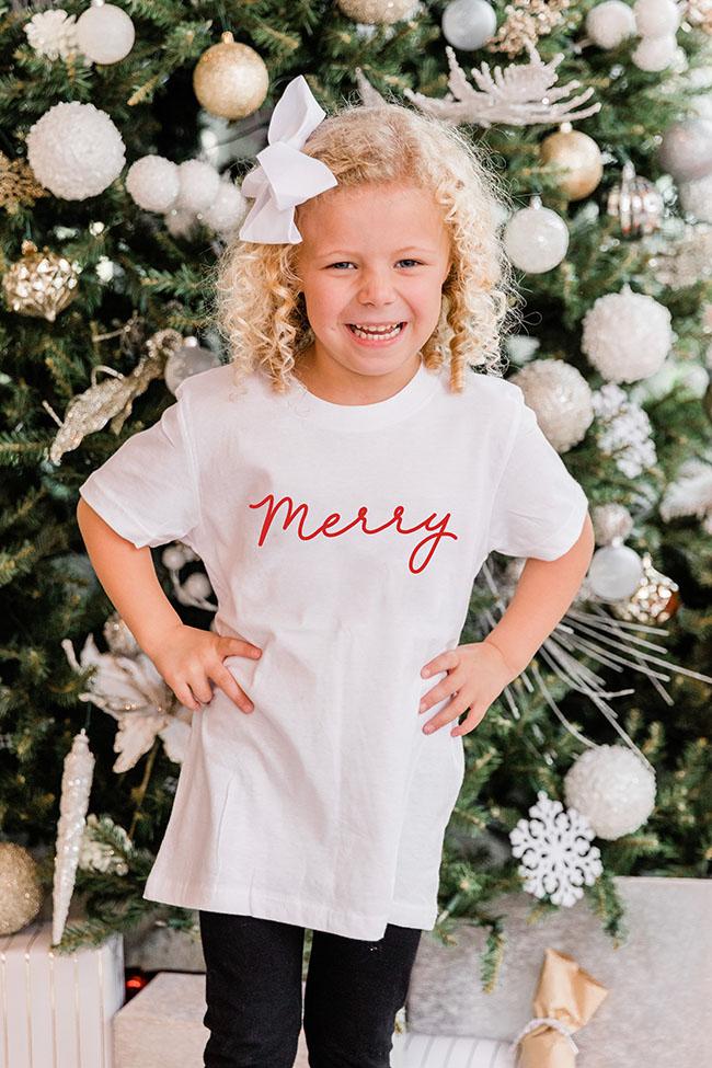 Kids Merry Script White Graphic Tee
