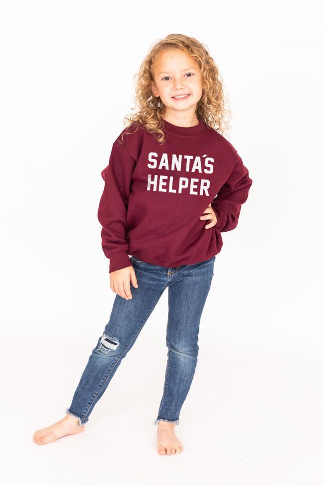 Kids Santa's Helper Maroon Graphic Sweatshirt