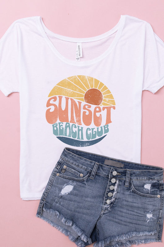 Sunset Beach Club White Slouchy Graphic Tee