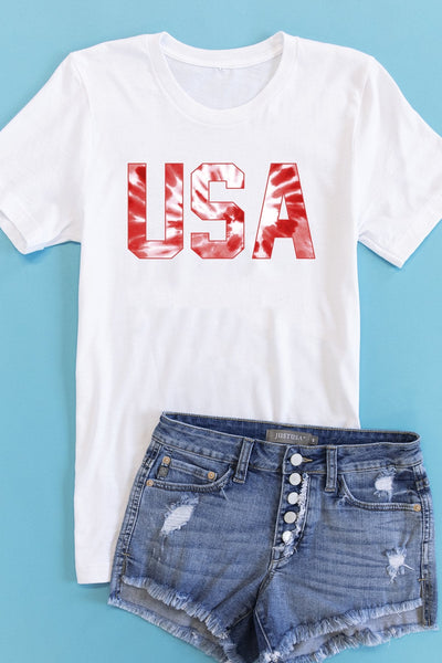 Tie Dye USA Red Tee White